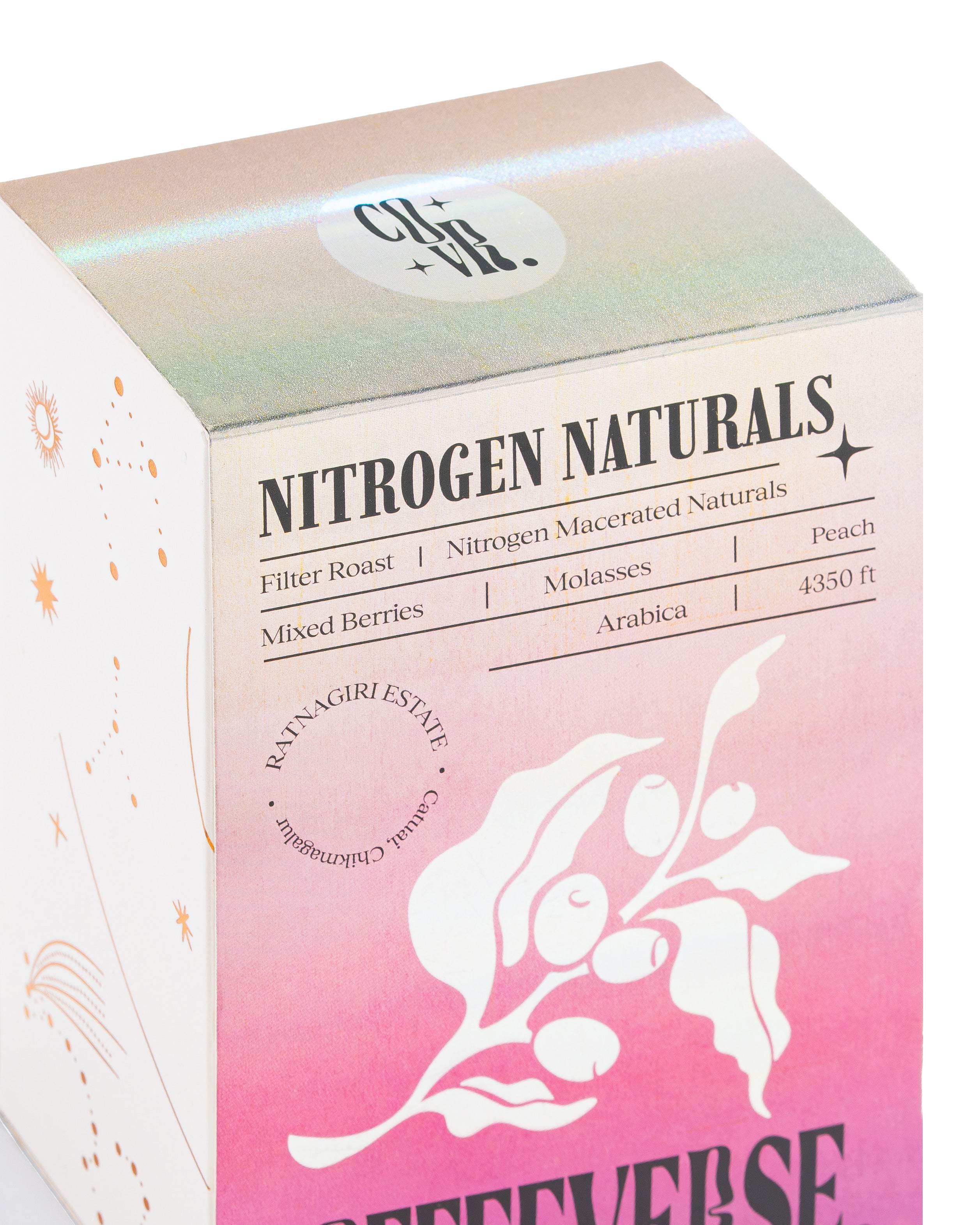 Nitrogen Naturals packaging featuring filter roast, nitrogen macerated cherries, and flavor notes.