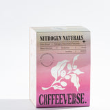 Nitrogen Naturals coffee packaging with floral design and information about flavor profile and brewing.