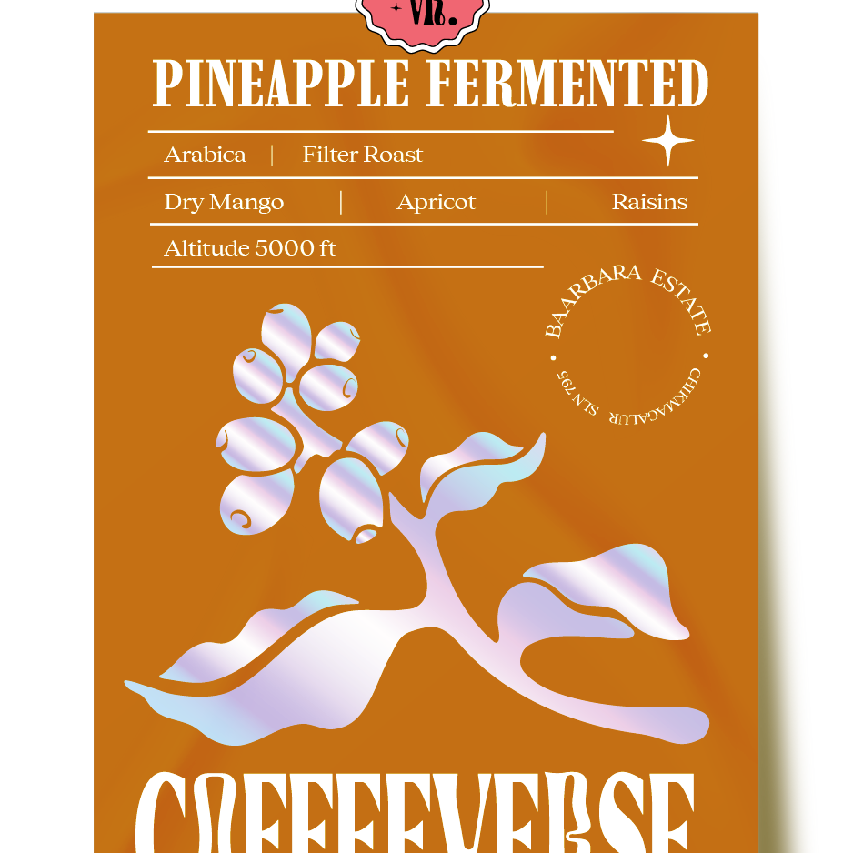  Pineapple Fermented Filter Roast, featuring an illustration of coffee beans and a plant, with the Baarbara Estate logo.
