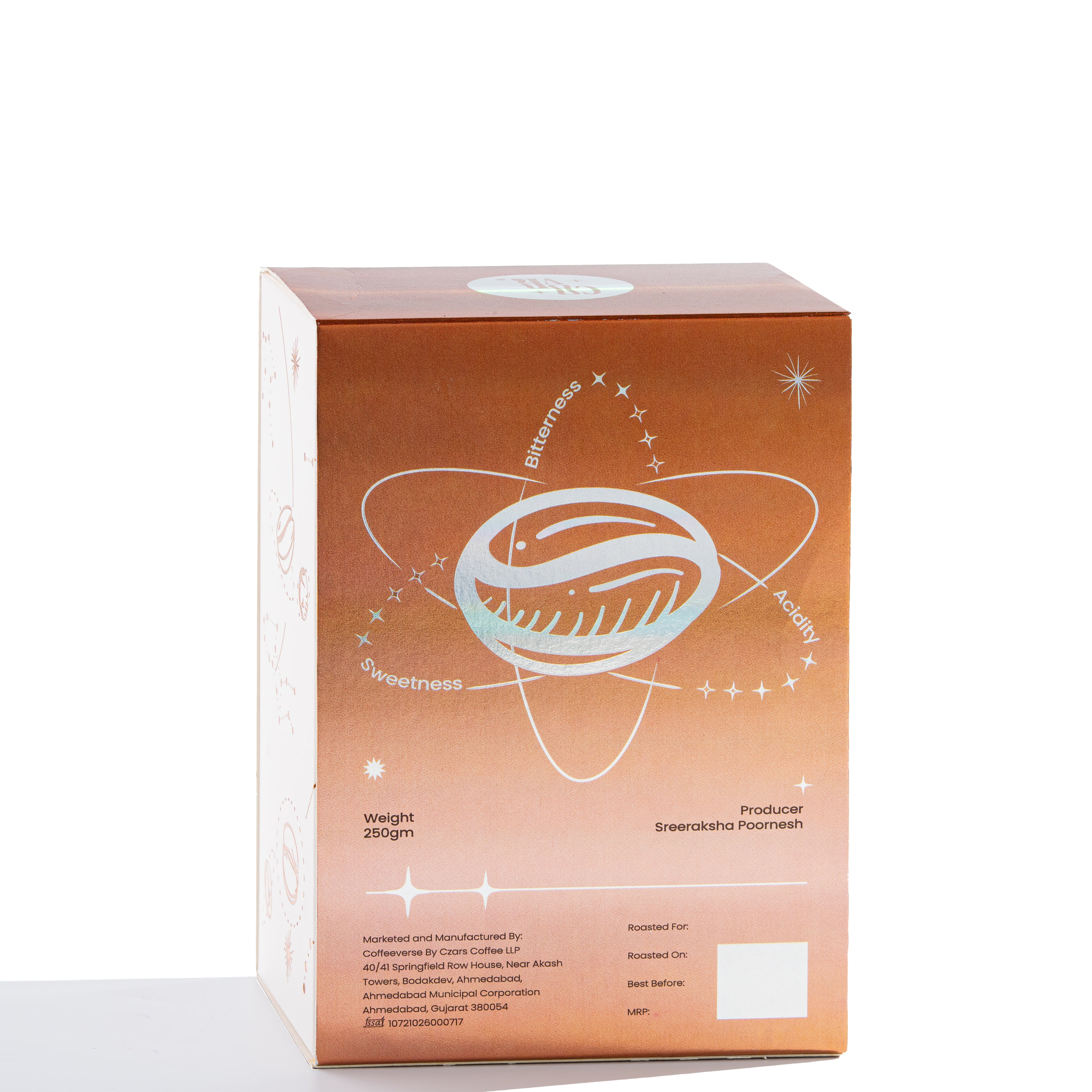 Product packaging box with a logo on an orange background